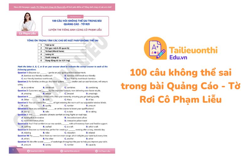 100 câu không thể sai trong bài Quảng Cáo - Tờ Rơi Cô Phạm Liễu